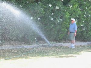 a Folsom sprinkler repair contractor checks a pop up head spray angle